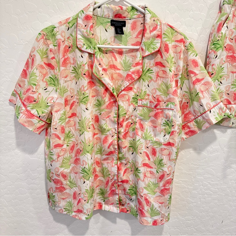 Cynthia Rowley Flamingo Tropical Pajama Set Womens Large Vacation Loungewear - Picture 2 of 6